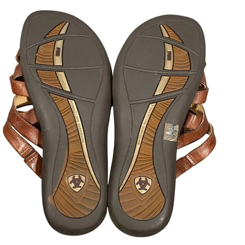 Ariat Womens Leather Slide Sandals Brown Size 7B Embossed Footbed & Strappy Desi
